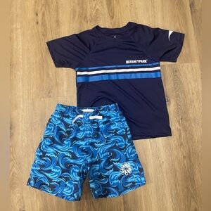 Kids Swim Set - Navy and Blue- Boys Medium‎ Rashguard ‘/ shorts